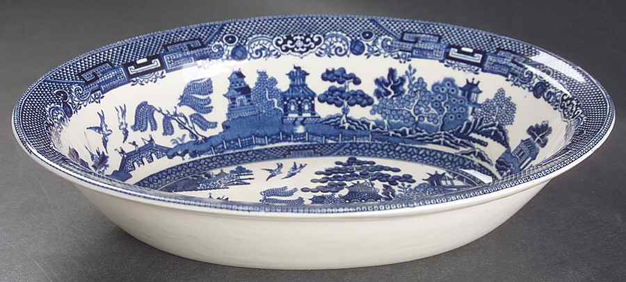 Willow Blue (Black & Blue Backstamps, Older) 9" Oval Vegetable Bowl by Johnson Brothers-1