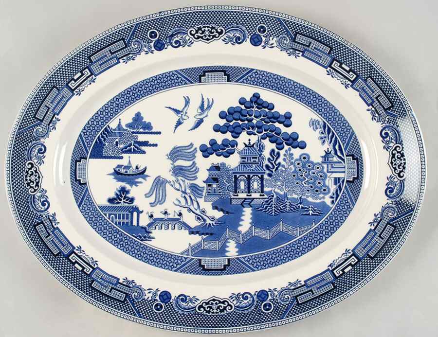 Willow Blue (Black & Blue Backstamps, Older) 17" Oval Serving Platter by Johnson Brothers-1