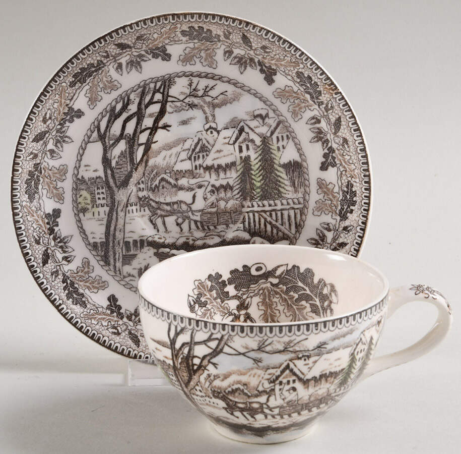 Spring of New England Flat Cup & Saucer Set by Wales (Japan)-1