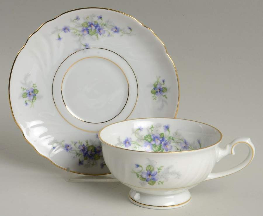 Violets Footed Cup & Saucer Set by Johann Haviland-1