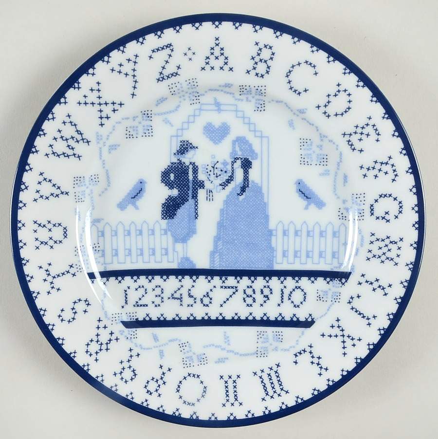 Blue Sampler Salad Plate by Just Crosstitch-1