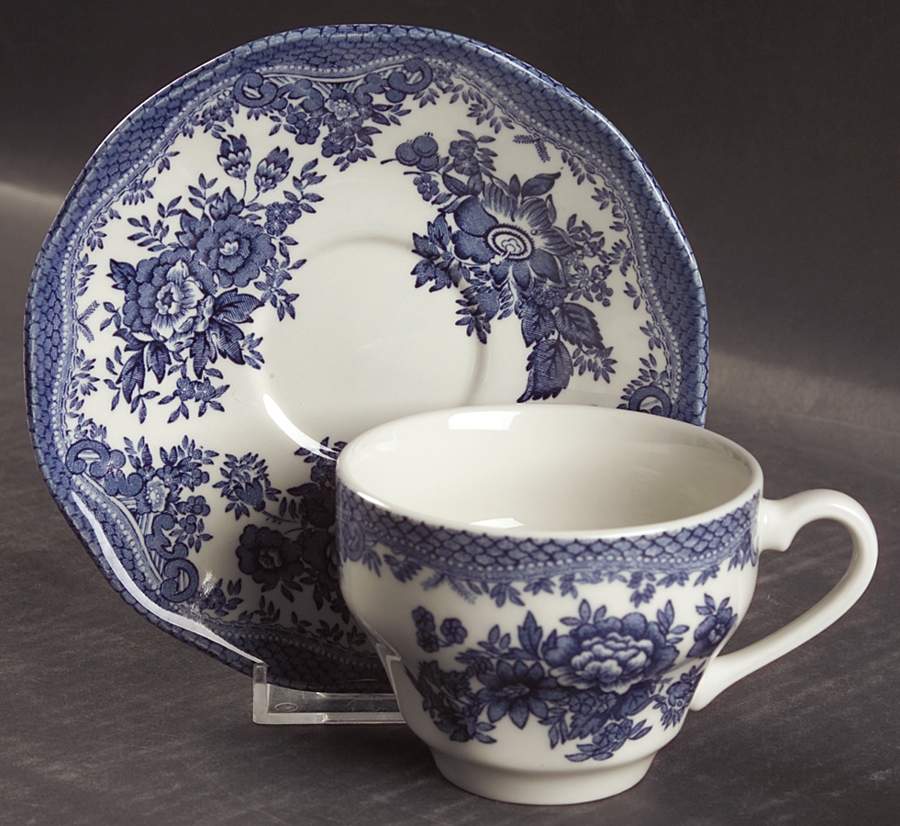 Asiatic Pheasant Blue Flat Cup & Saucer Set by Johnson Brothers-1