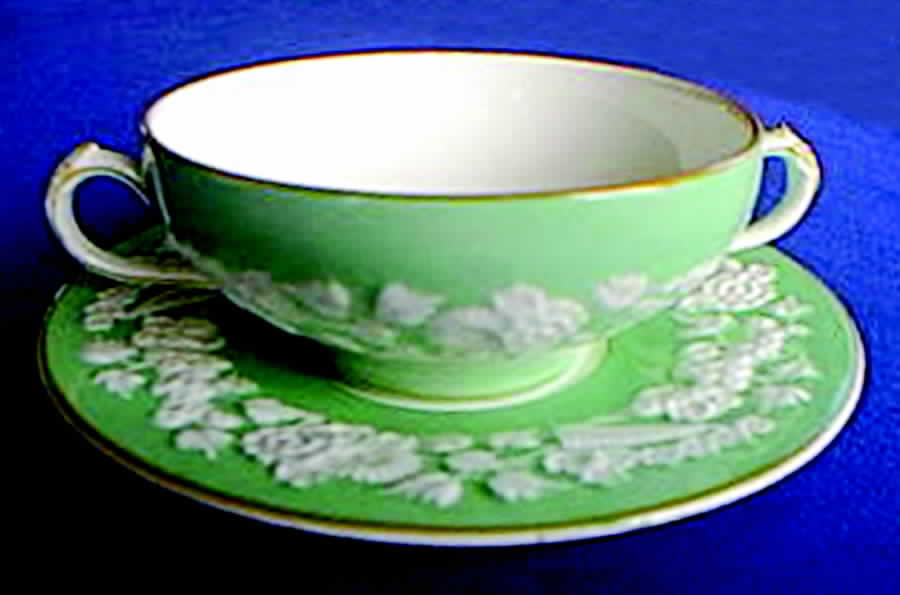 Rhapsody Green Flat Cream Soup Bowl & Saucer Set by George Jones & Sons-1