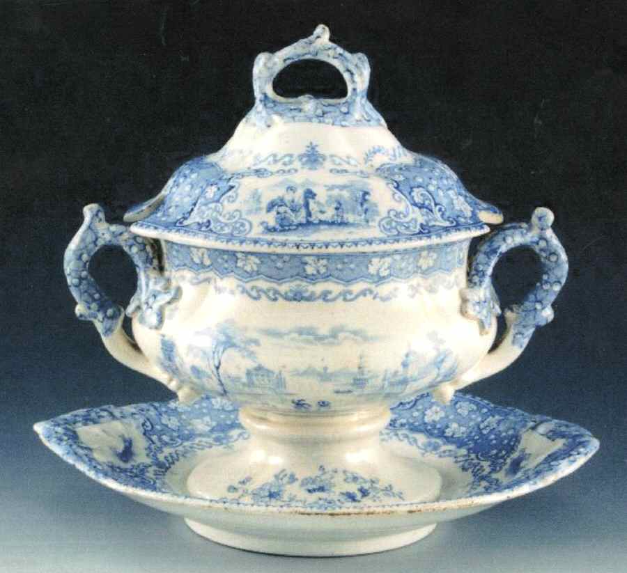 Italian Lakes Blue Tureen & Lid w/Underplate by J & MP Bell-1