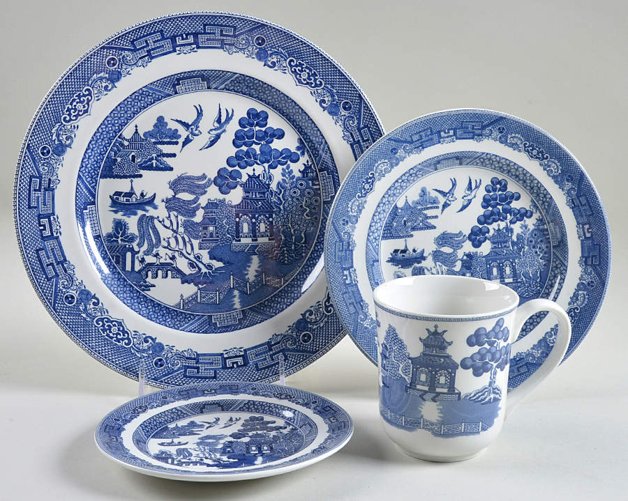 Willow Blue ("England 1883" Backstamp, China) 4 Piece Place Setting by Johnson Brothers-1