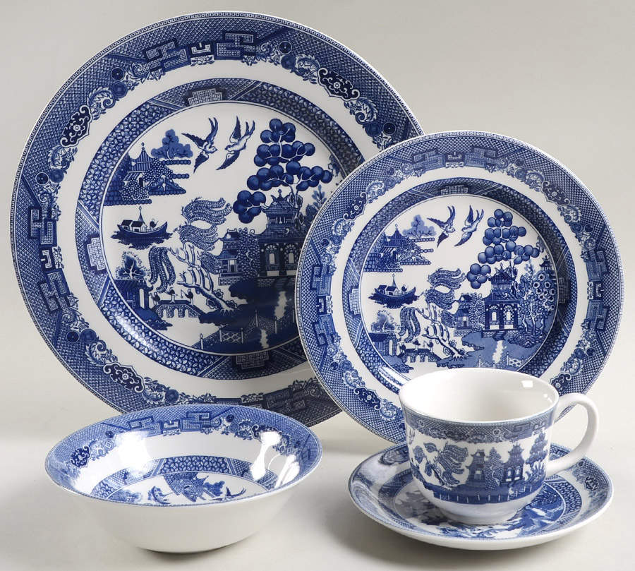Willow Blue ("England 1883" Backstamp, China) 40 Piece Estate Set by Johnson Brothers-1