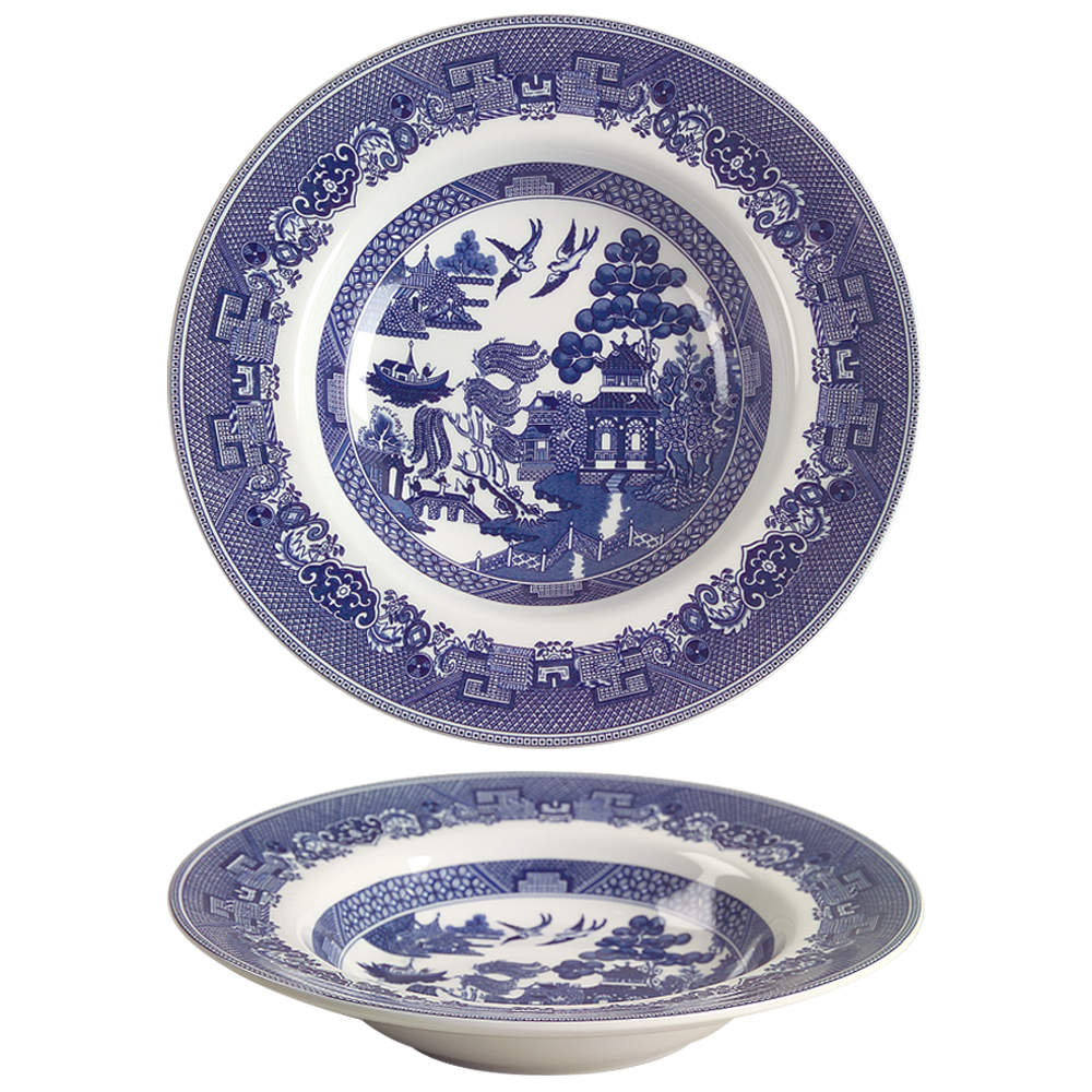 Willow Blue ("England 1883" Backstamp, China) Rim Soup Bowl by Johnson Brothers-1