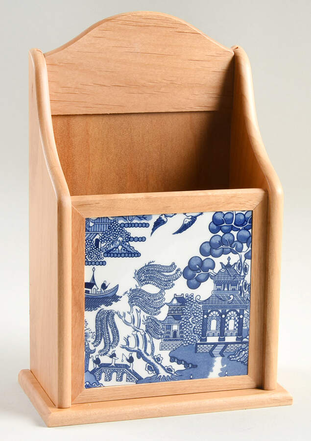 Willow Blue ("England 1883" Backstamp, China) 10" Natural Wood Letter Holder  HC by Johnson Brothers-1