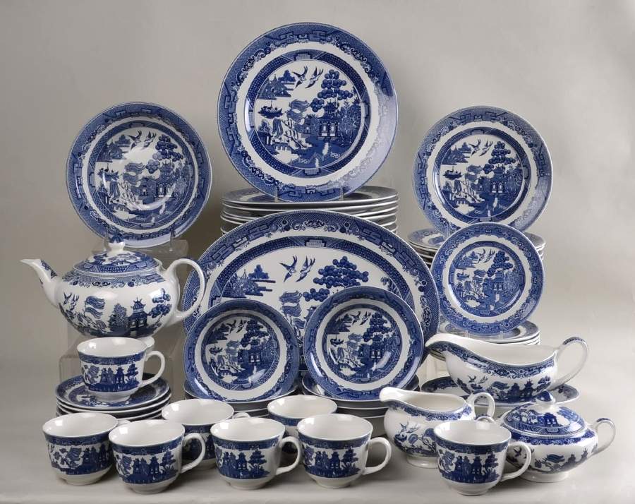 Willow Blue ("England 1883" Backstamp, China) 57 Piece Set by Johnson Brothers-1
