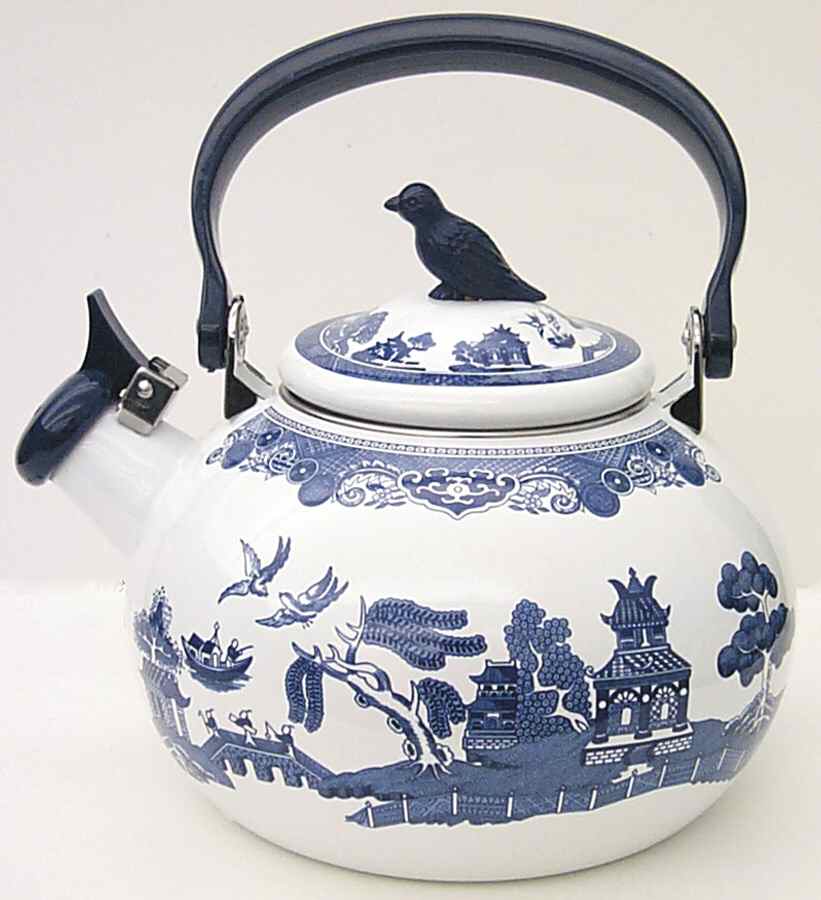 Willow Blue ("England 1883" Backstamp, China) Metal Kettle & Lid by Johnson Brothers-1