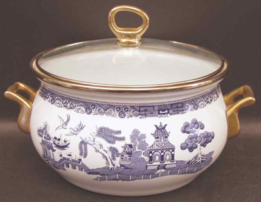Willow Blue ("England 1883" Backstamp, China) 2.5 Quart Metal Dutch Oven by Johnson Brothers-1