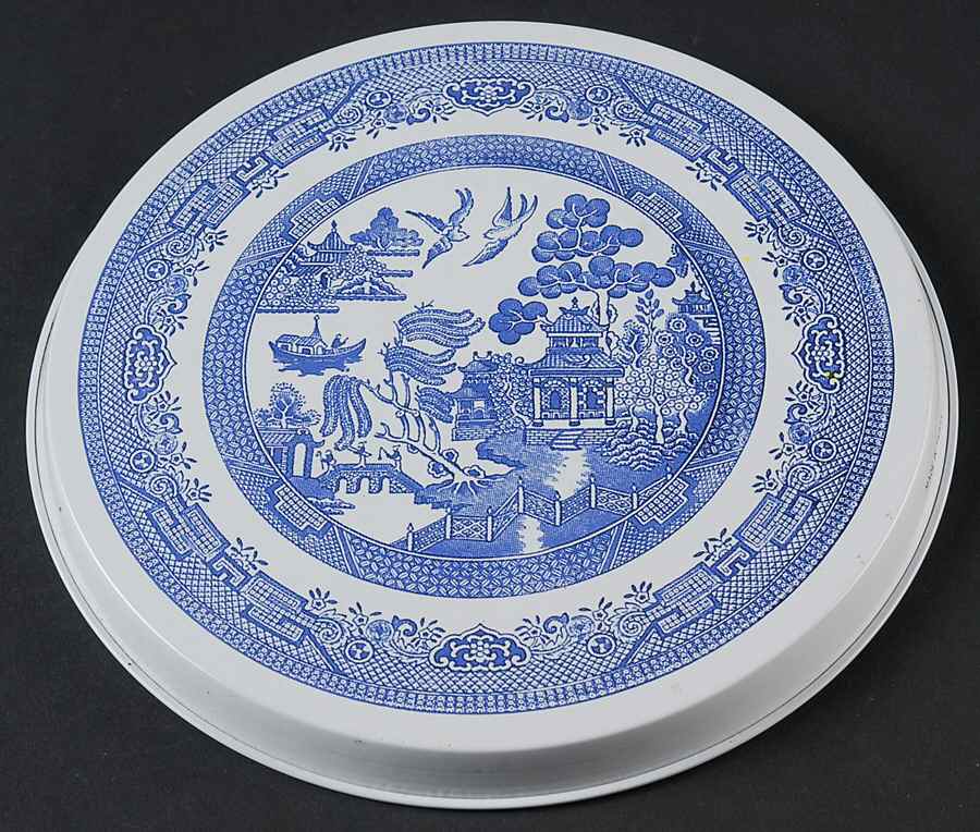 Willow Blue ("England 1883" Backstamp, China) 8" Individual Tin Round Stove Cover by Johnson Brothers-1