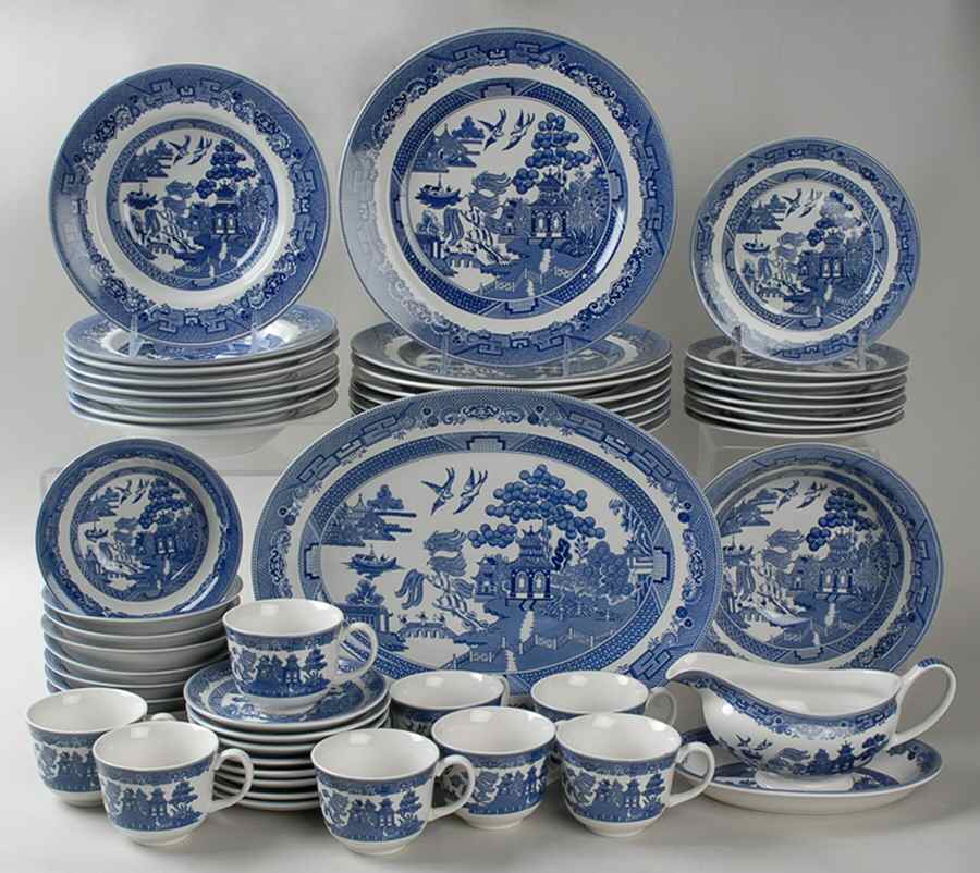 Willow Blue ("England 1883" Backstamp, China) 52 Piece Set by Johnson Brothers-1
