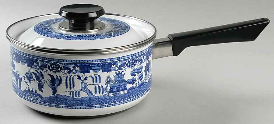 Willow Blue ("England 1883" Backstamp, China) 2 Quart Metal Covered Saucepan by Johnson Brothers-1