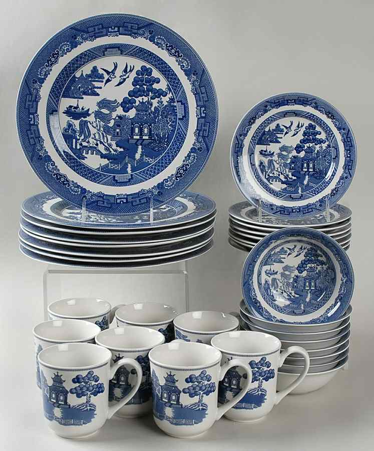 Willow Blue ("England 1883" Backstamp, China) 32 Piece Set by Johnson Brothers-1