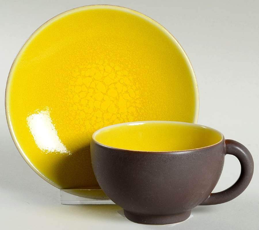 Tourron Citron (Lemon Yellow) Flat Cup & Saucer Set by Jars-France-1