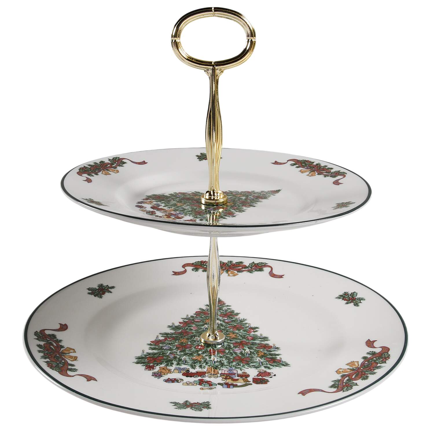 Victorian Christmas ("England 1883") 6 5/8"-10"  2 Tiered Serving Tray (Dp, Sp) HC by Johnson Brothers-1