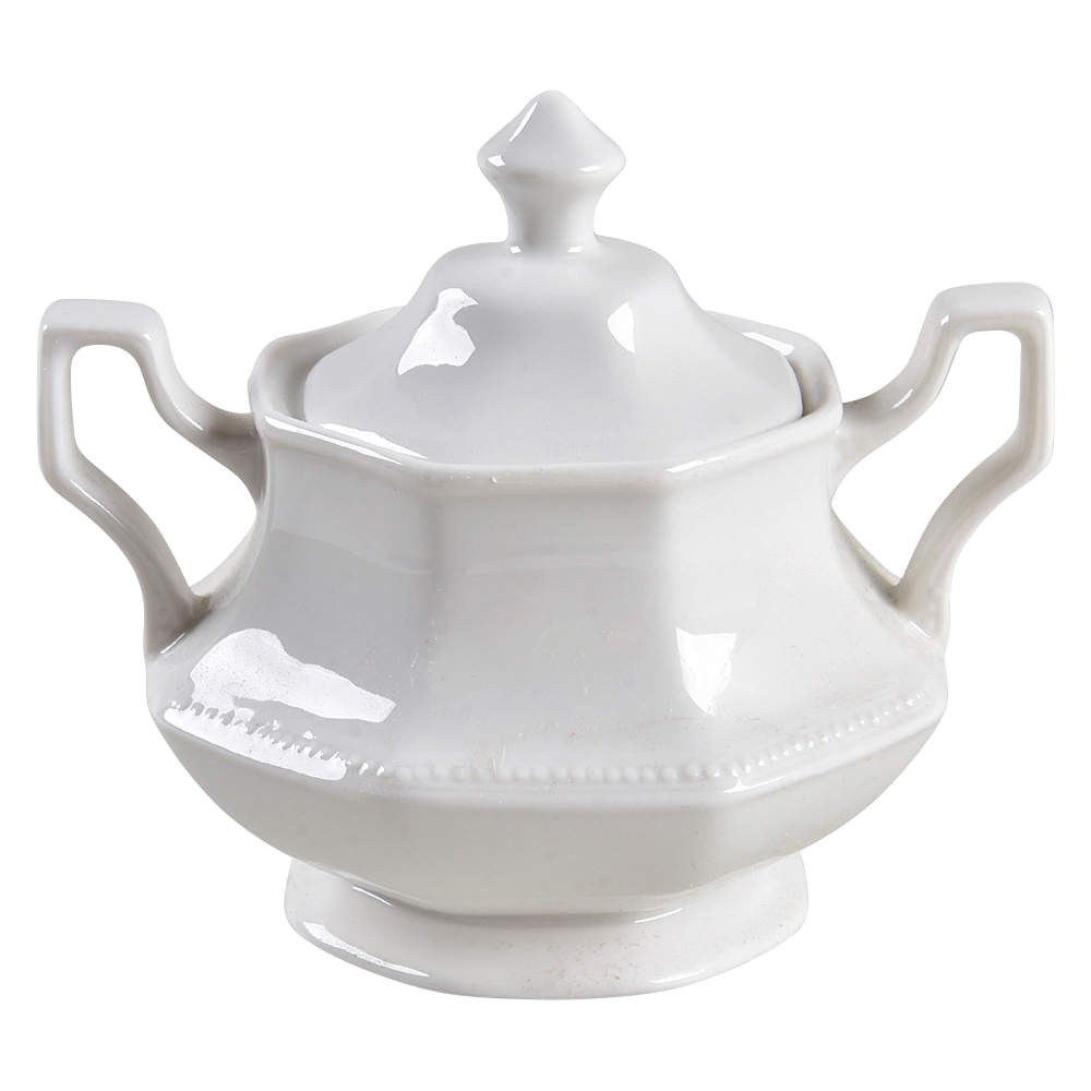 Heritage White ("England 1883"Stamp, Made In China) Sugar Bowl & Lid by Johnson Brothers-1