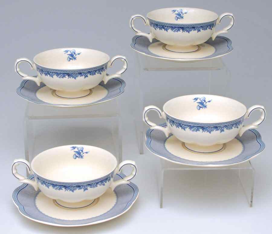 Victorian Rose Footed Cream Soup Bowl & Saucer - Set of 4 by Johann Haviland-1