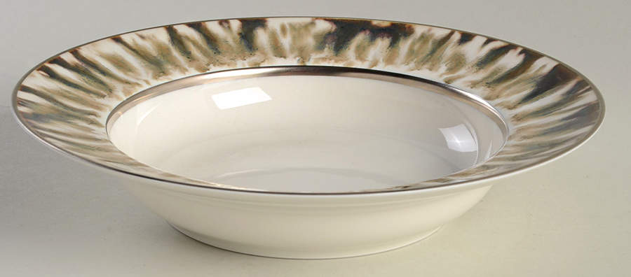 Cream Scale (Gold Trim) Large Rim Soup Bowl by Jaune de Chrome-1