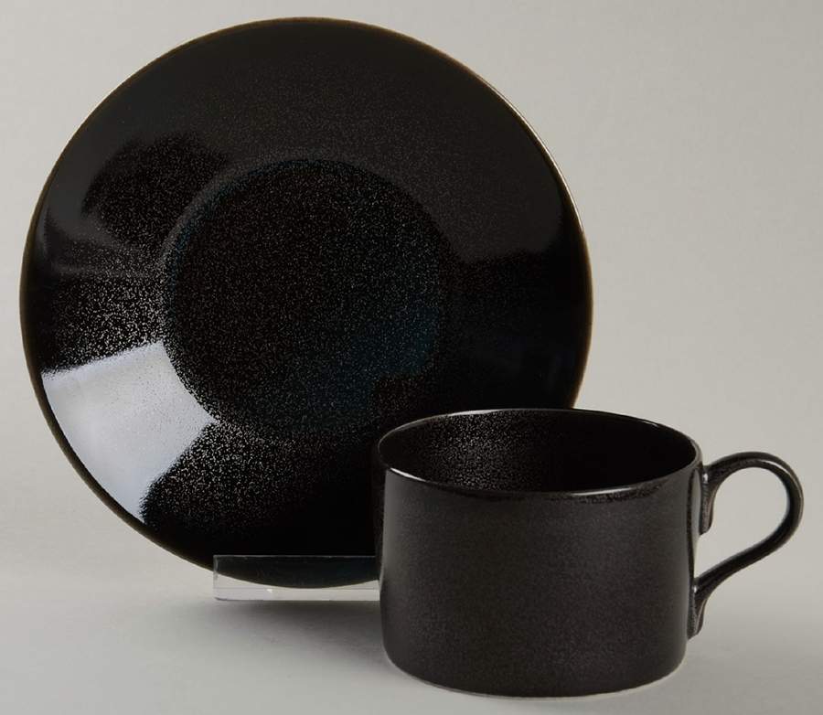 Spangled Black Flat Cup & Saucer Set by Jaune de Chrome-1