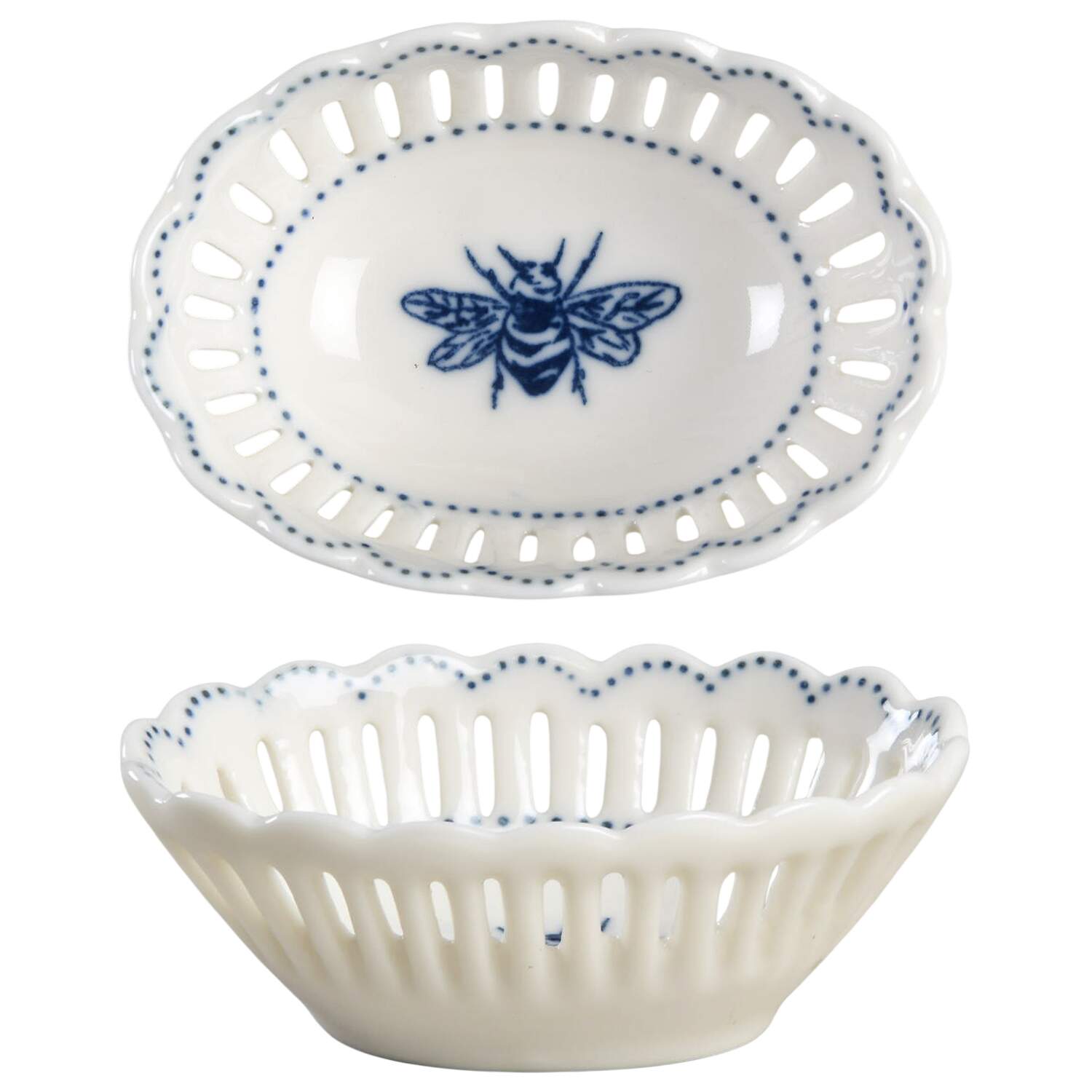 Jardin Blue 3" Pierced Oval Dish by Jay Willfred-1