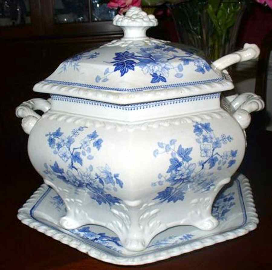 Japan Flower Tureen & Lid w/Ladle by JW Ridgeway-1