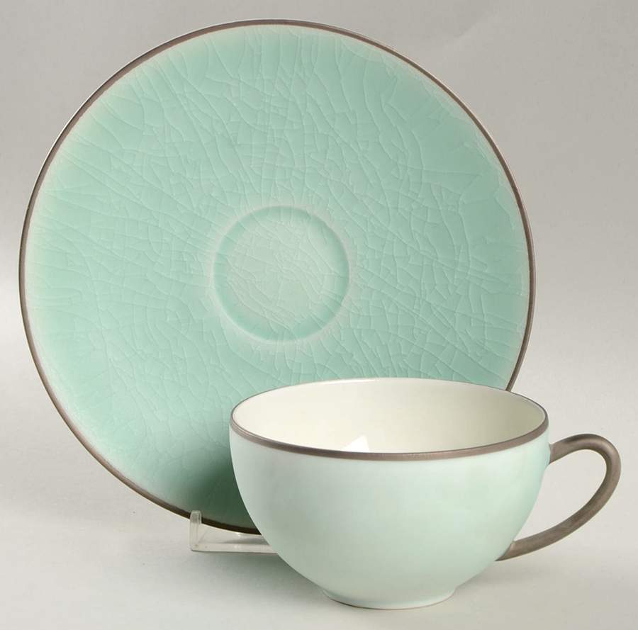 Crackle Iced Up Blue Lagoon Flat Cup & Saucer Set by Jaune de Chrome-1