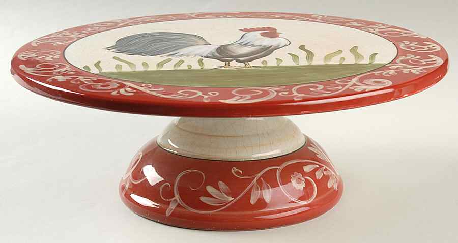 Rustic Rooster 12" Diameter Pedestal Cake Stand by Jay Import-1