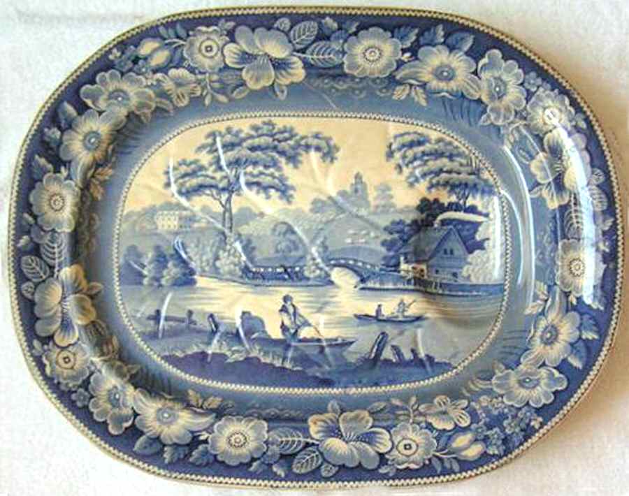 Wild Rose (Blue) 21" Oval Serving Platter by John Meir & Sons-1