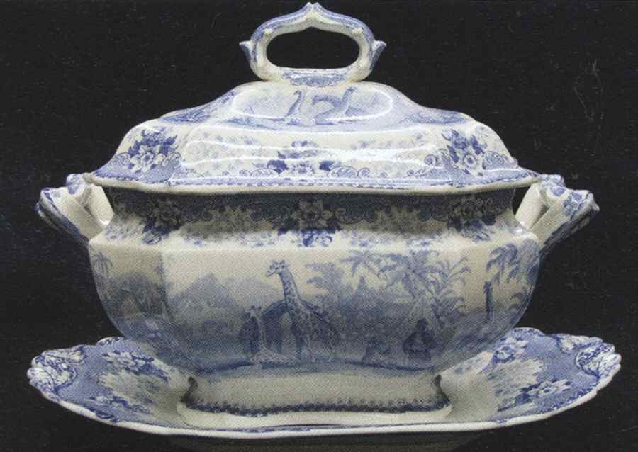 Blue Giraffe Tureen & Lid w/Underplate by JW Ridgeway-1
