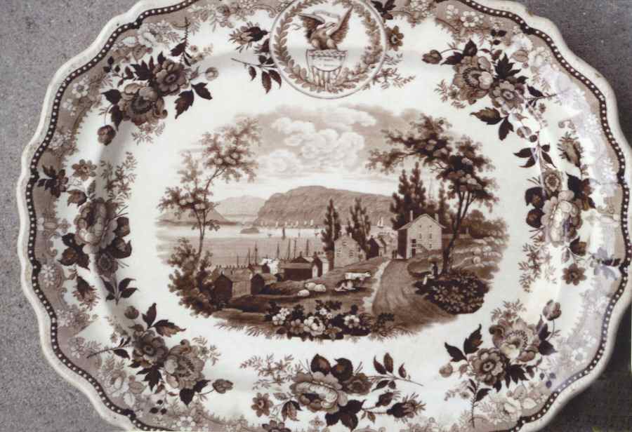 American Scenery Brown 22" Oval Serving Platter by Job & John Jackson-1