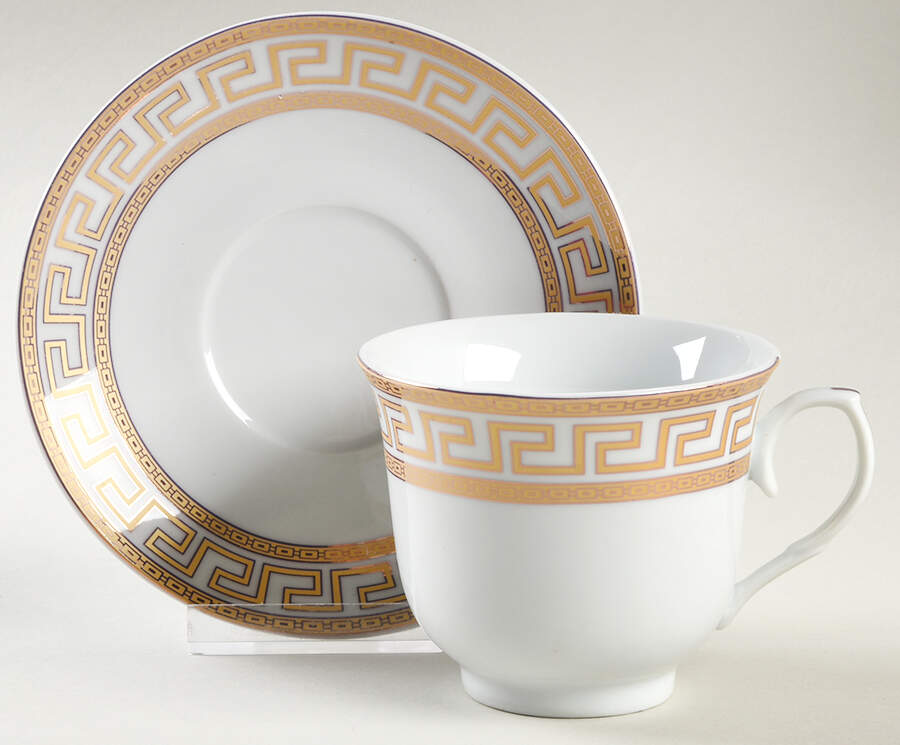 Greek Key Gold Footed Cup & Saucer Set by Joseph Sedgh Tablewr-1