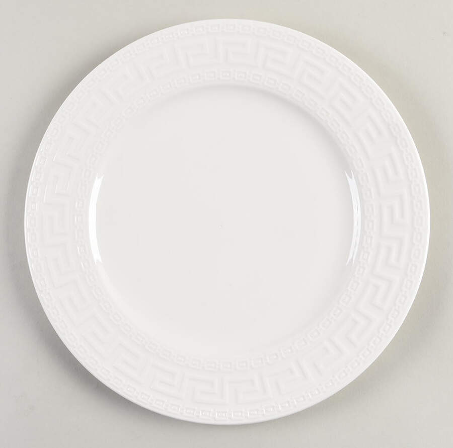 White Greek Key Dinner Plate by Joseph Sedgh Tablewr-1