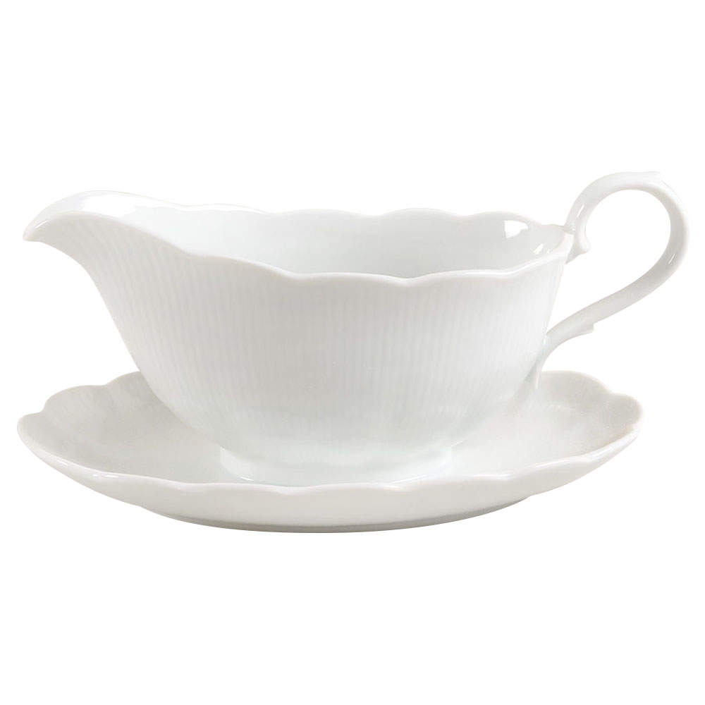 Romantica All White Gravy Boat with Attached Underplate by Kaiser-1
