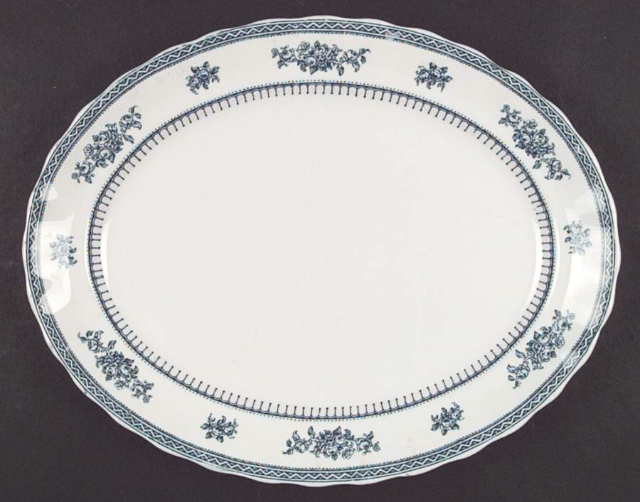 Shrewsbury (Teal) 16" Oval Serving Platter by Keeling & Co-1