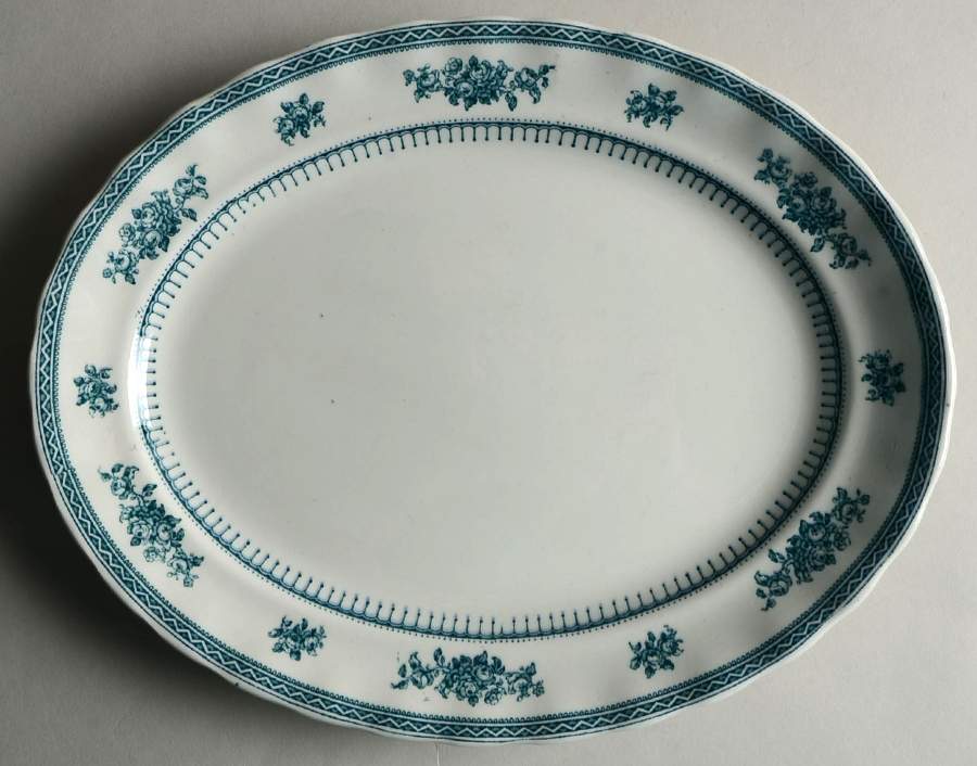 Shrewsbury (Teal) 11" Oval Serving Platter by Keeling & Co-1