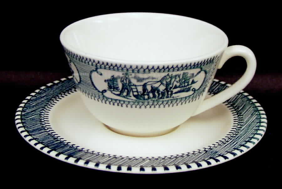 Country Life Blue Flat Cup & Saucer Set by Edwin Knowles-1
