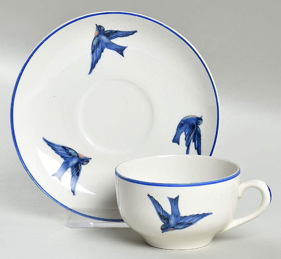 Blue Bird Flat Demitasse Cup & Saucer Set by Knowles, Taylor & Knowles-1