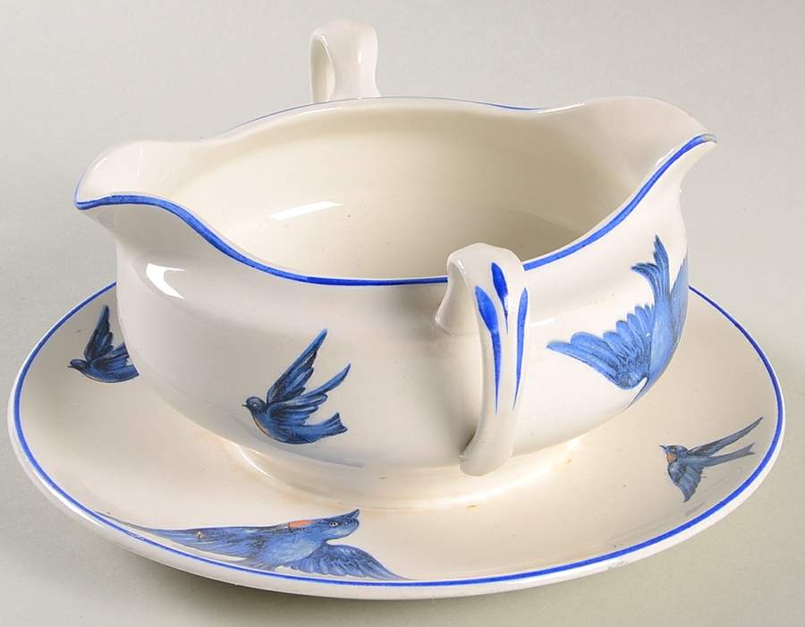 Blue Bird Gravy Boat with Attached Underplate by Knowles, Taylor & Knowles-1
