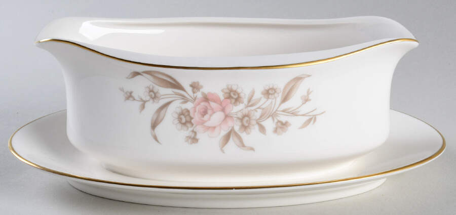 Ivory Rose (USA) Gravy Boat with Attached Underplate by Kensington (USA)-1