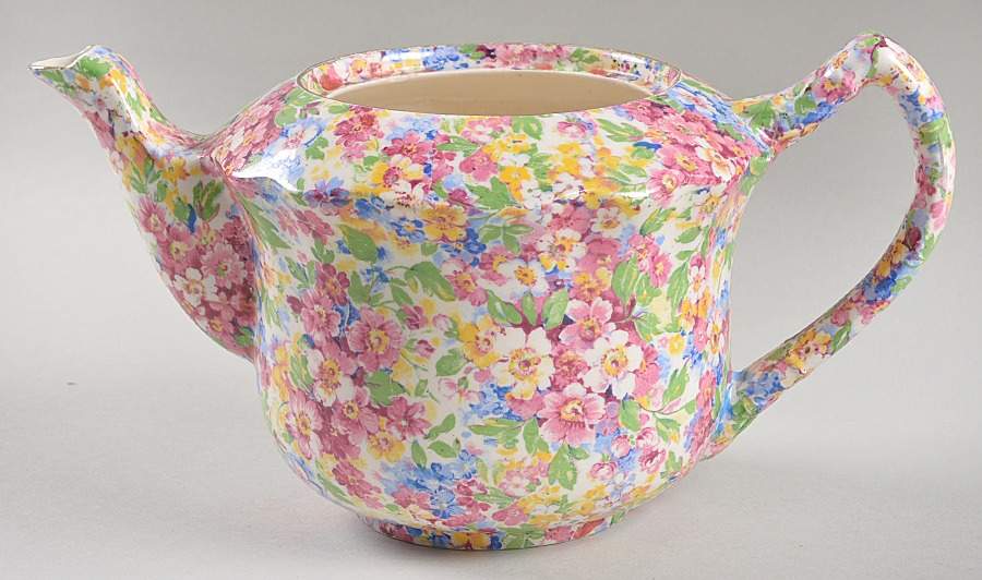 Apple Blossom Chintz Granville Teapot No Lid by James Kent (England)-1
