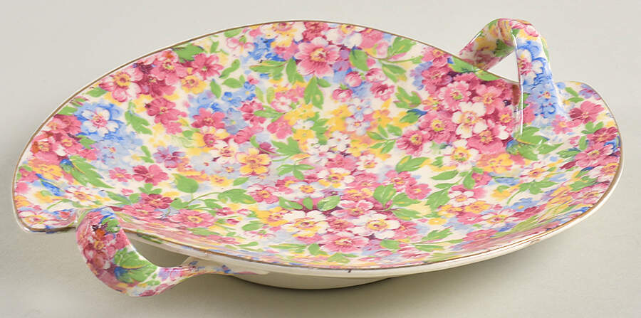 Apple Blossom Chintz Handled Candy Dish by James Kent (England)-1
