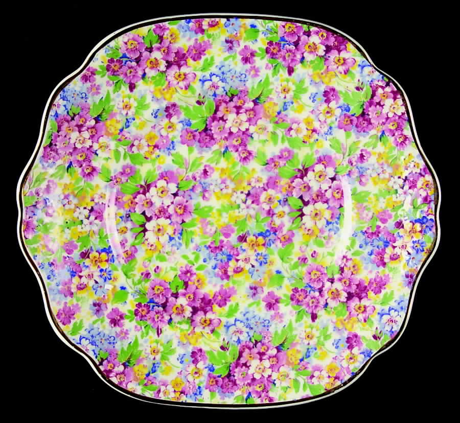 Apple Blossom Chintz Square Handled Cake Plate by James Kent (England)-1