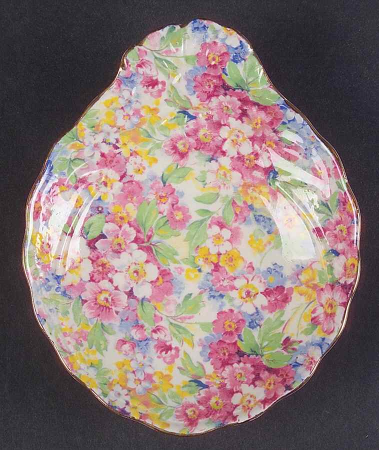 Apple Blossom Chintz Shell Shaped Dish by James Kent (England)-1