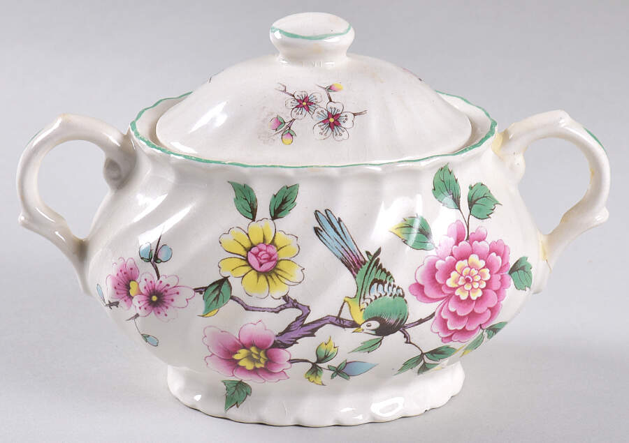 Chinese Rose Sugar Bowl & Lid by James Kent (England)-1
