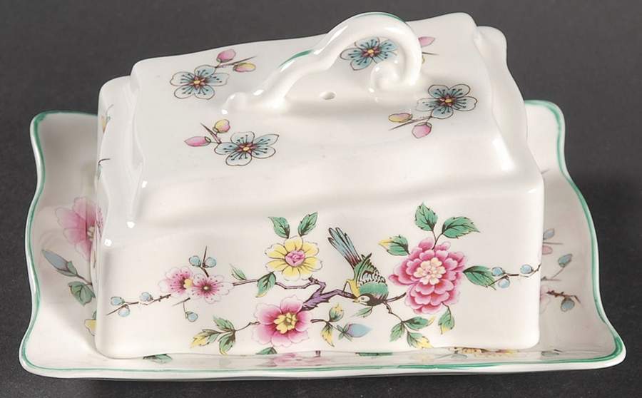 Chinese Rose Cheese Dish with Lid (Wedge) by James Kent (England)-1