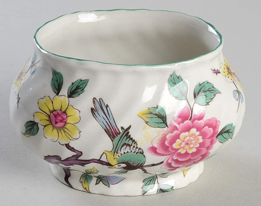 Chinese Rose Open Sugar Bowl by James Kent (England)-1
