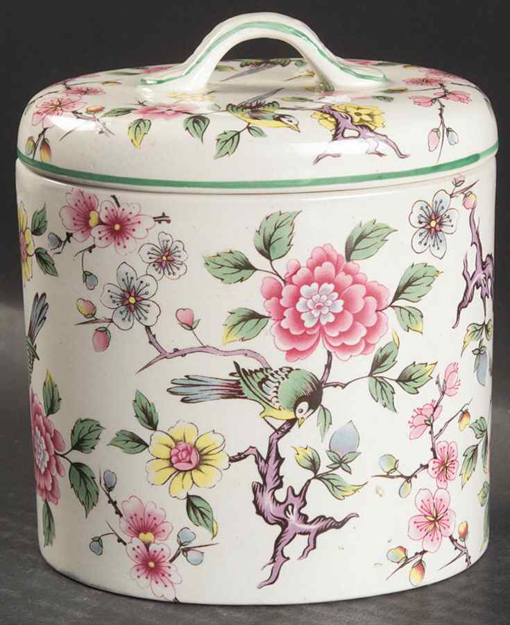 Chinese Rose Small Canister & Lid by James Kent (England)-1