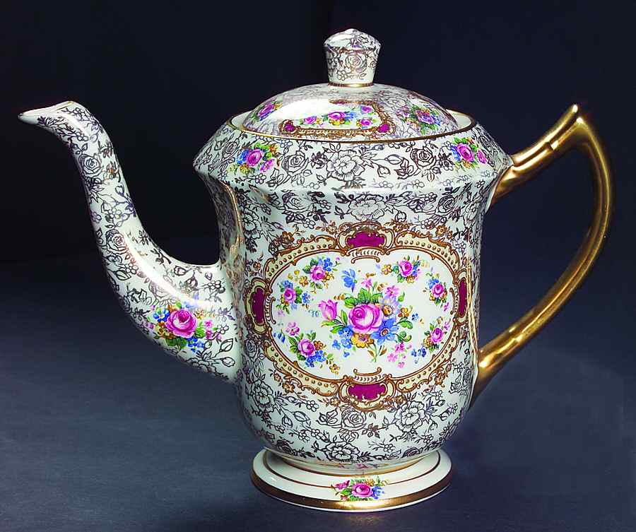 Pompadour (England) Granville Coffee Pot & Lid by James Kent (England)-1
